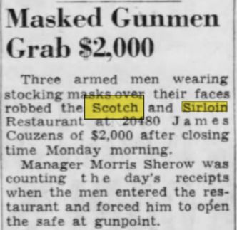 Scotch and Sirloin - Jul 1962 Robbery